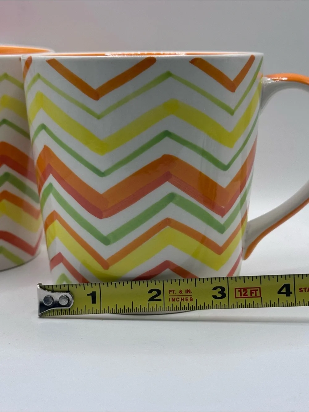 CRATE & BARREL Bright Chevron Coffee Mugs, Citrus Orange/Yellow/Green, Set Of 2